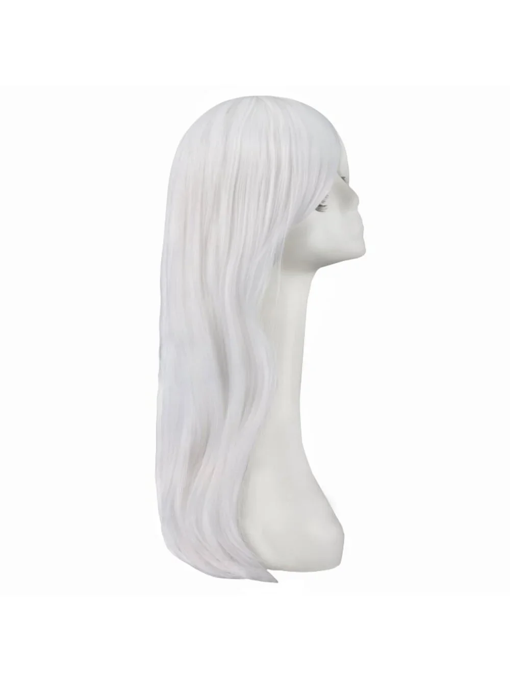 Women's White 24 Inch Heat Resistant Long Side Bang Wavy Curly Cosplay Wigs
